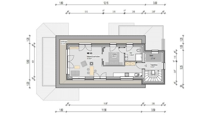 Grundriss Blue Sky Grundriss Penthouse Blue Sky mit Maßen und Quadratmeterangaben