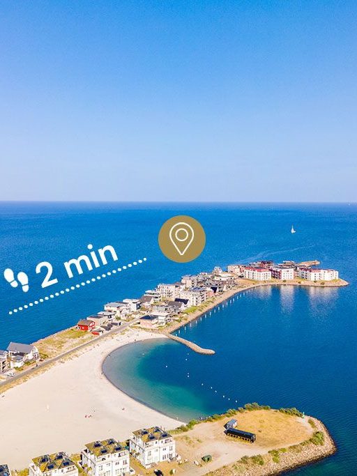 Nähe zur Badebucht Blue Apartments Luftbildaufnahme Lage der Blue Apartments zur Badebucht - 2 Minuten zu Fuß