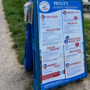 Wassersport X-treme am Weidefelder Strand Angebotstafel am Weidefelder Strand zu Aktivitäten bei Wassersport X-treme.
